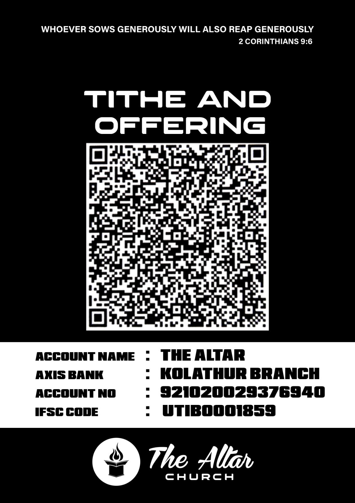 Scan to give via UPI / GPay - The Altar Church